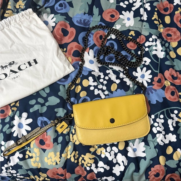 Coach Handbags - Coach Mustard Yellow Leather Crossbody Bag with Snakeskin handle